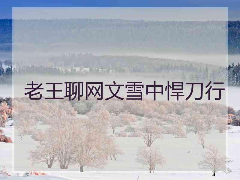 老王聊网文雪中悍刀行