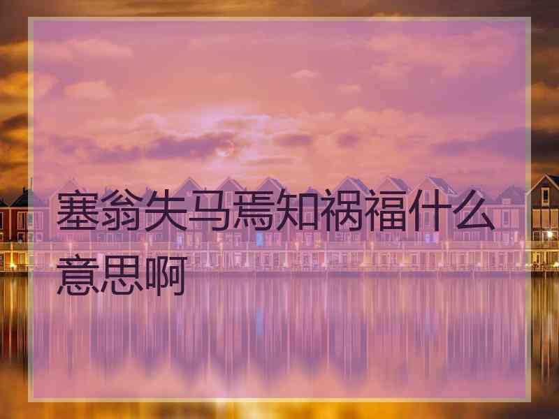 塞翁失马焉知祸福什么意思啊
